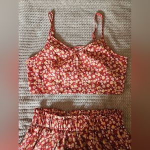Red floral skirt & crop top set medium